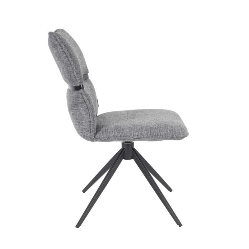 Louming Marja Polsterstuhl mit Bezug in Textilgewebe Lord 15 grau und Holzapplikation in der Rückenlehne
