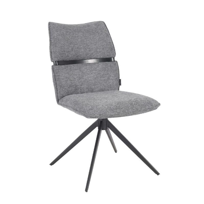 Louming Marja Polsterstuhl mit Bezug in Textilgewebe Lord 15 grau und Holzapplikation in der Rückenlehne