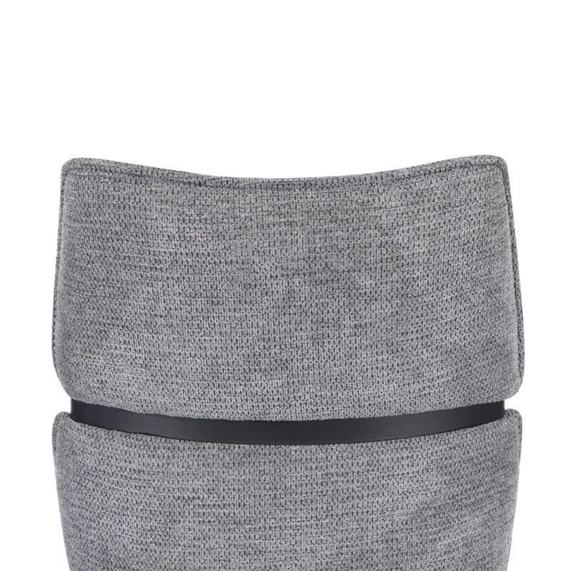 Louming Marja Polsterstuhl mit Bezug in Textilgewebe Lord 15 grau und Holzapplikation in der Rückenlehne