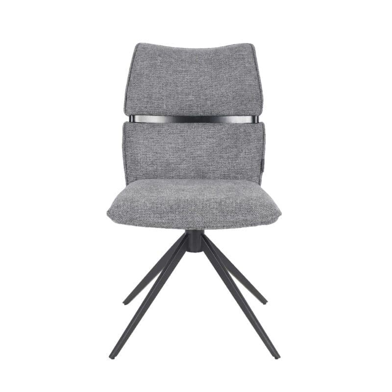 Louming Marja Polsterstuhl mit Bezug in Textilgewebe Lord 15 grau und Holzapplikation in der Rückenlehne