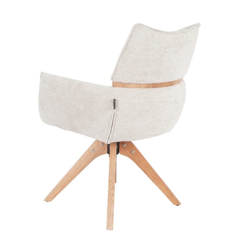 Louming Marou Armlehnstuhl mit Bezug in Textilgewebe Retro Bliss 03 beige und Holzapplikation in der Rückenlehne