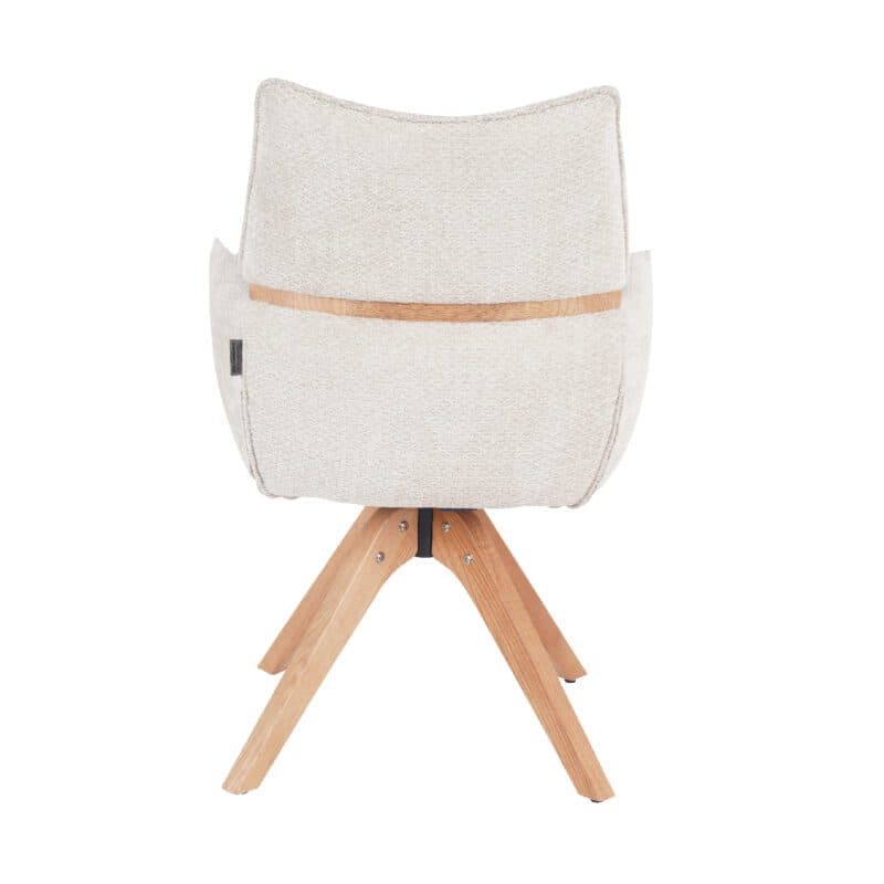 Louming Marou Armlehnstuhl mit Bezug in Textilgewebe Retro Bliss 03 beige und Holzapplikation in der Rückenlehne