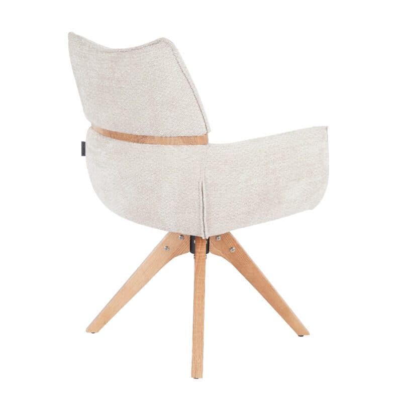 Louming Marou Armlehnstuhl mit Bezug in Textilgewebe Retro Bliss 03 beige und Holzapplikation in der Rückenlehne