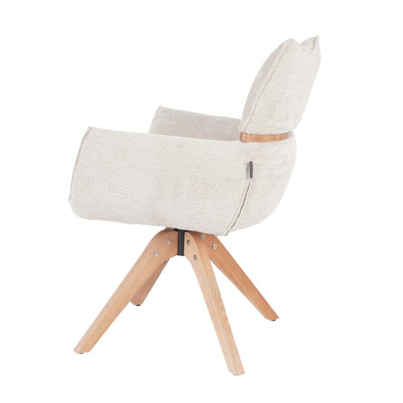 Louming Marou Armlehnstuhl mit Bezug in Textilgewebe Retro Bliss 03 beige und Holzapplikation in der Rückenlehne