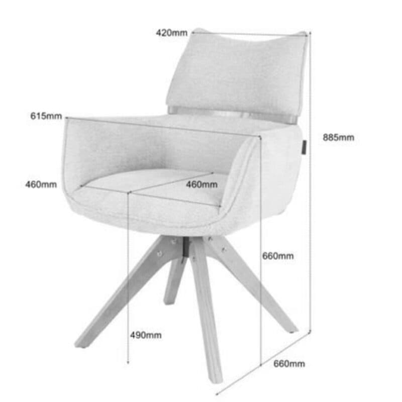 Louming Marou Armlehnstuhl - Maßskizze