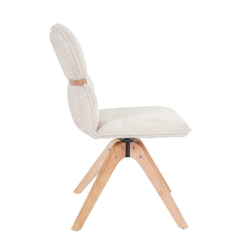 Louming Marou Polsterstuhl mit Bezug in Textilgewebe Retro Bliss 03 beige und Holzapplikation in der Rückenlehne