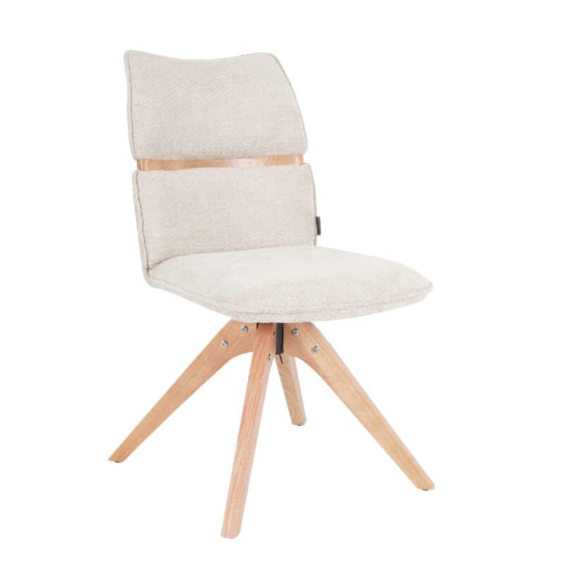 Louming Marou Polsterstuhl mit Bezug in Textilgewebe Retro Bliss 03 beige und Holzapplikation in der Rückenlehne