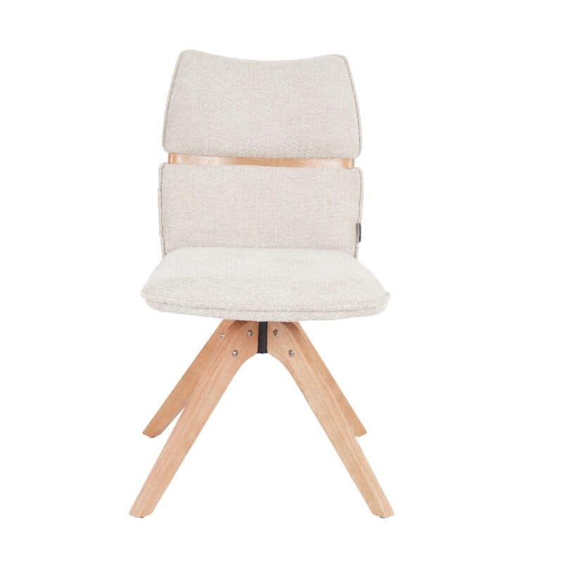 Louming Marou Polsterstuhl mit Bezug in Textilgewebe Retro Bliss 03 beige und Holzapplikation in der Rückenlehne