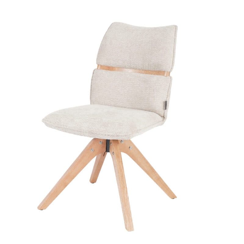 Louming Marou Polsterstuhl mit Bezug in Textilgewebe Retro Bliss 03 beige und Holzapplikation in der Rückenlehne