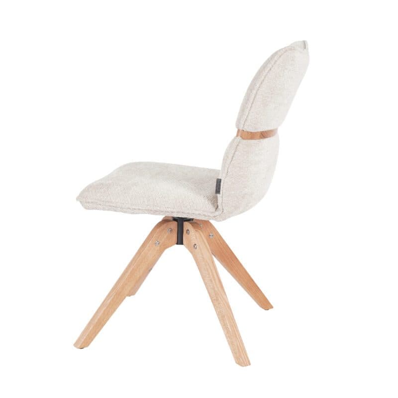 Louming Marou Polsterstuhl mit Bezug in Textilgewebe Retro Bliss 03 beige und Holzapplikation in der Rückenlehne