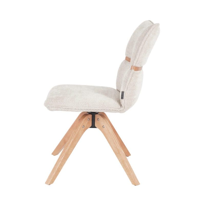 Louming Marou Polsterstuhl mit Bezug in Textilgewebe Retro Bliss 03 beige und Holzapplikation in der Rückenlehne