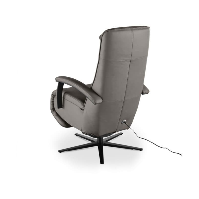 Musterring Nils Relaxsessel in Bezug Leder Vivre grau und Gestell in schwarz pulverbeschichtet - Rückseite - mit Kabel