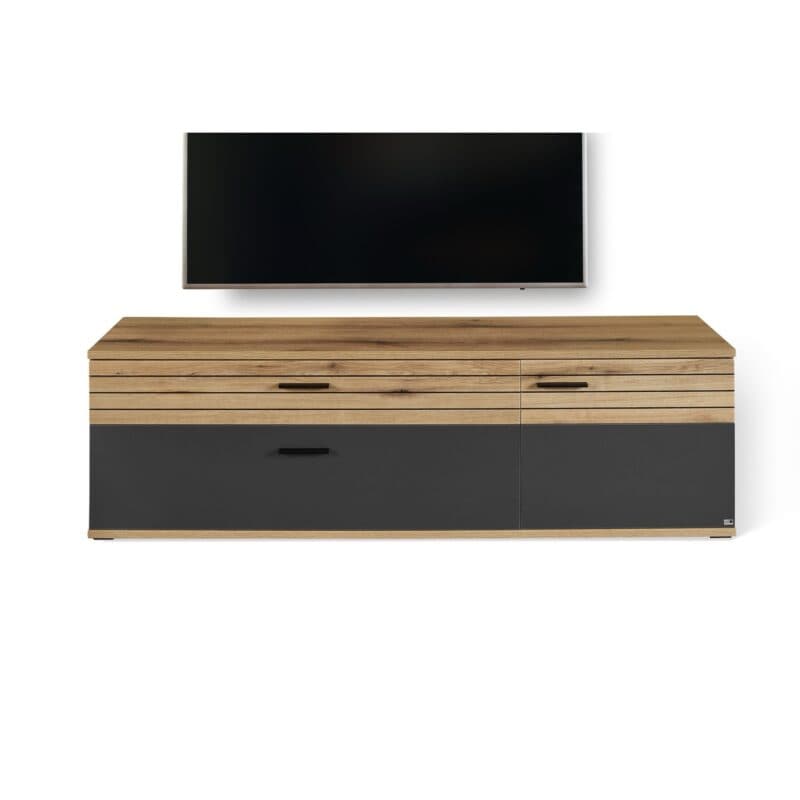 set one by Musterring Quincy TV- Lowboard mit 1 Schubkasten, 1 Klappe, 1 Tür - Dekor Anthrazit Absetzung in Eiche Nachbildung