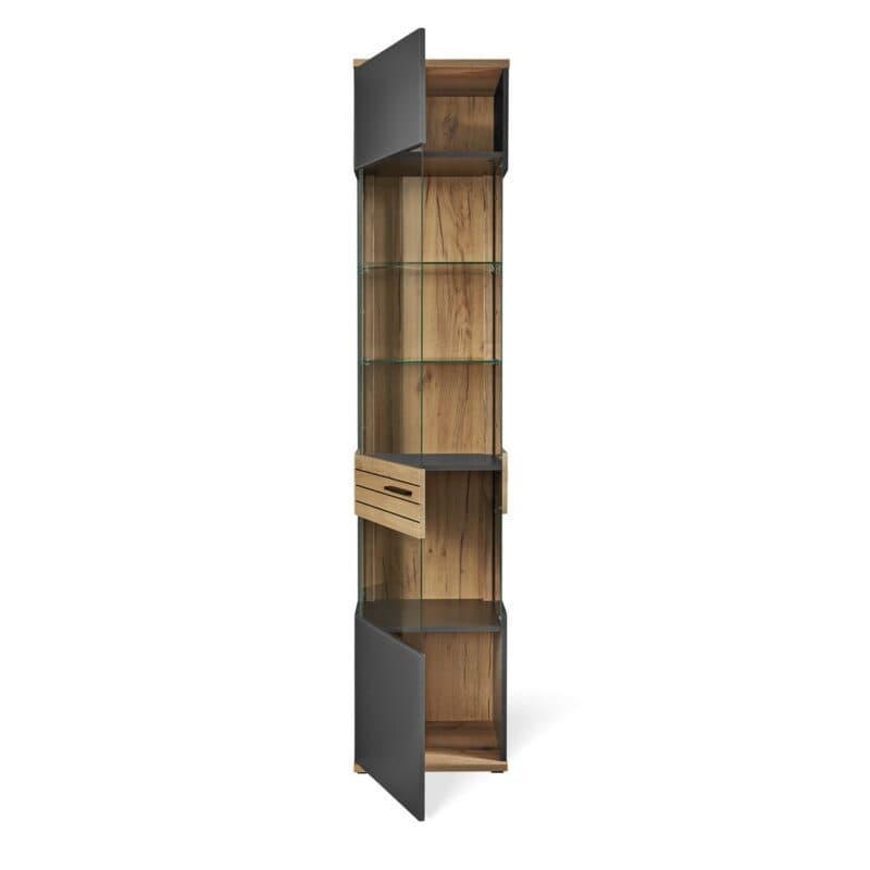 set one by Musterring Quincy Vitrine in Dekor Anthrazit Absetzung in Eiche Nachbildung - Frontansicht - offen