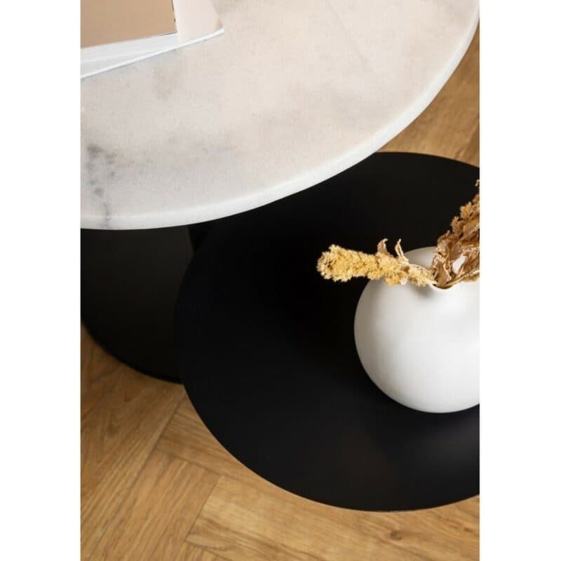 Liadomo Abione Couchtisch mit Marmorplatte und zwei beweglichen Metallplatten - Detailansicht