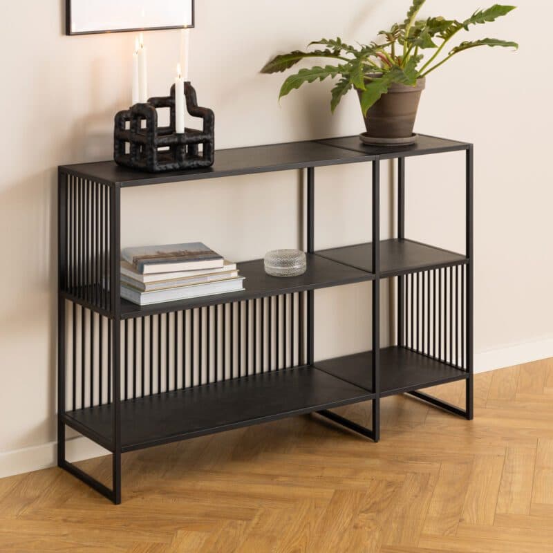 Liadomo Abril Regal mit 2 Fächern, Böden in Marmor-Optik und Gestell in Schwarz - Wohnbeispiel