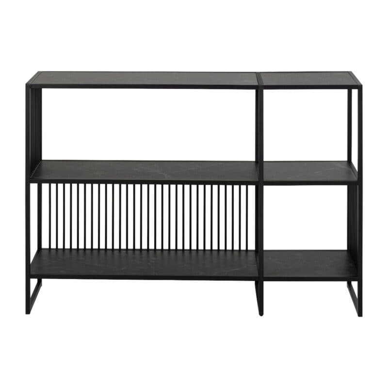 Liadomo Abril Regal mit 2 Fächern, Böden in Marmor-Optik und Gestell in Schwarz - Frontansicht