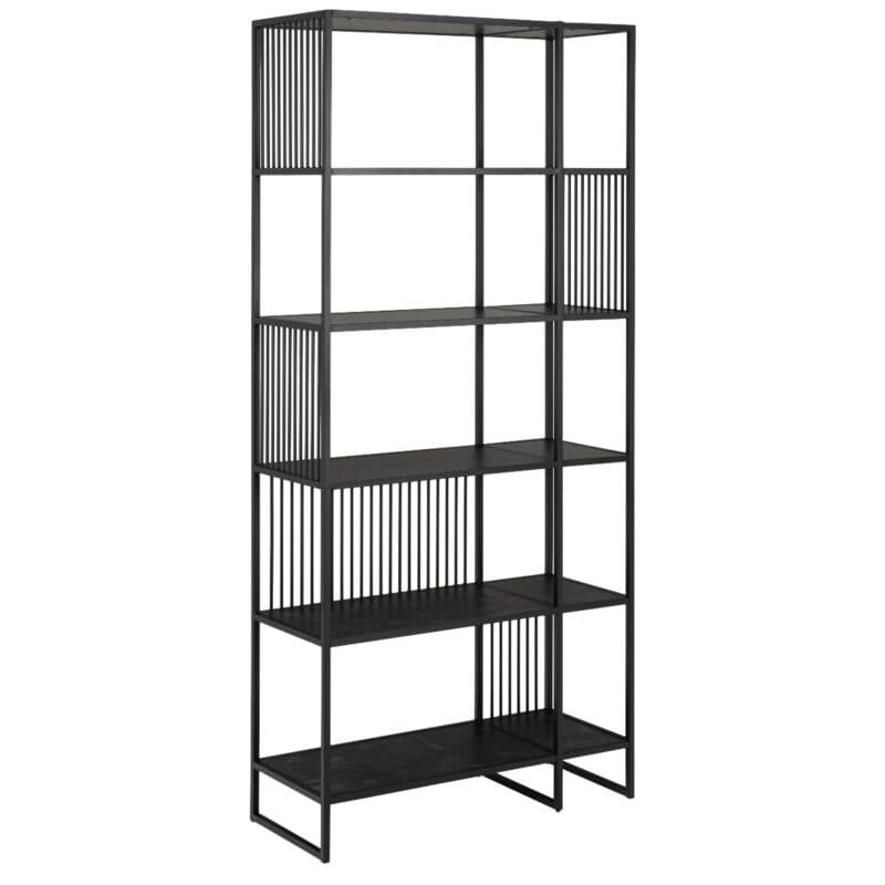 Liadomo Abril Regal mit 5 Fächern, Böden in Marmor-Optik und Gestell in Schwarz - Perspektivansicht
