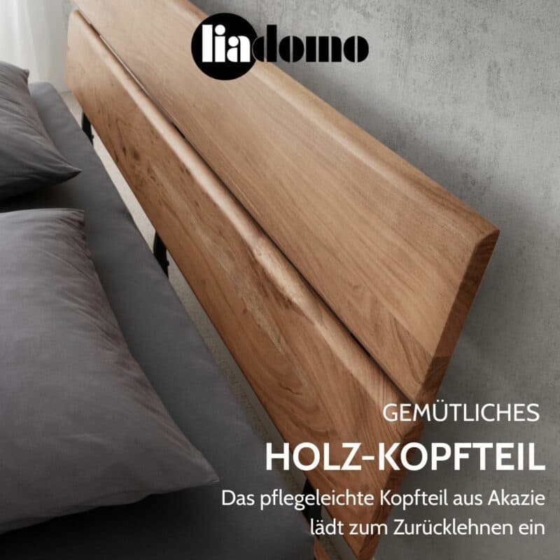 Liadomo Bologna Bettgestell USP gemütliches Holz-Kopfteil