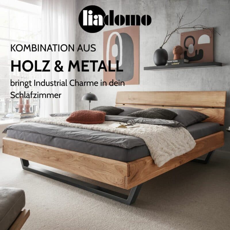 Liadomo Bologna Bettgestell USP Kombination aus Holz und Metall