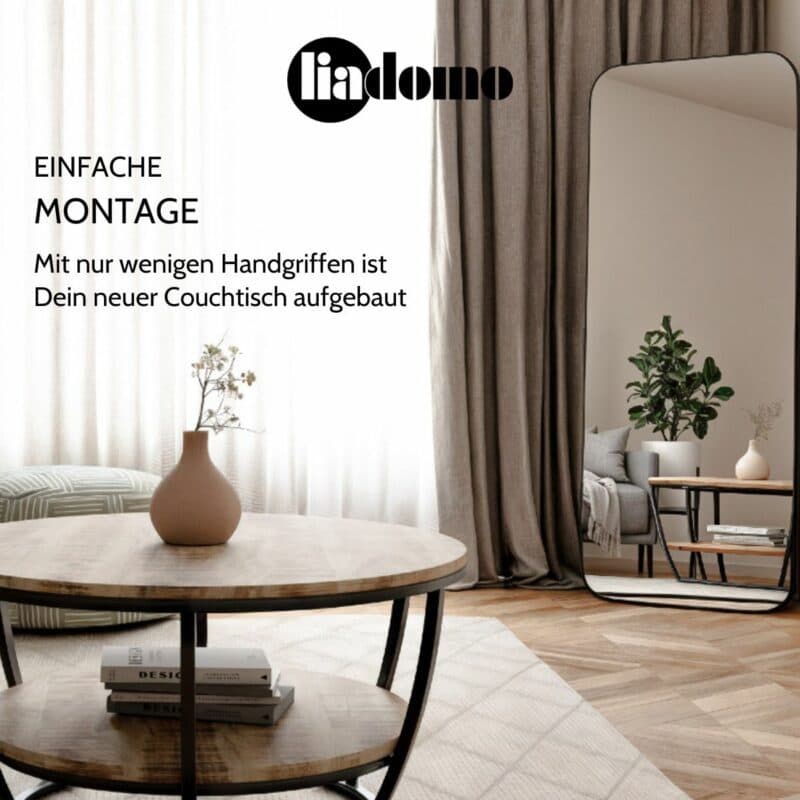 Liadomo Gianna Couchtisch aus massivem Mangoholz und Metallgestell - USB einfach Montage