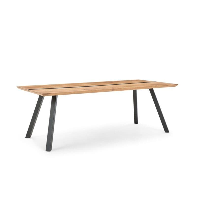 Musterring Nilan Esstisch aus Wildeiche massiv geölt mit Harzfüllung in anthrazit und 4-Fuß Gestell aus Metall in Anthrazit pulverbeschichtet - Perspektivansicht