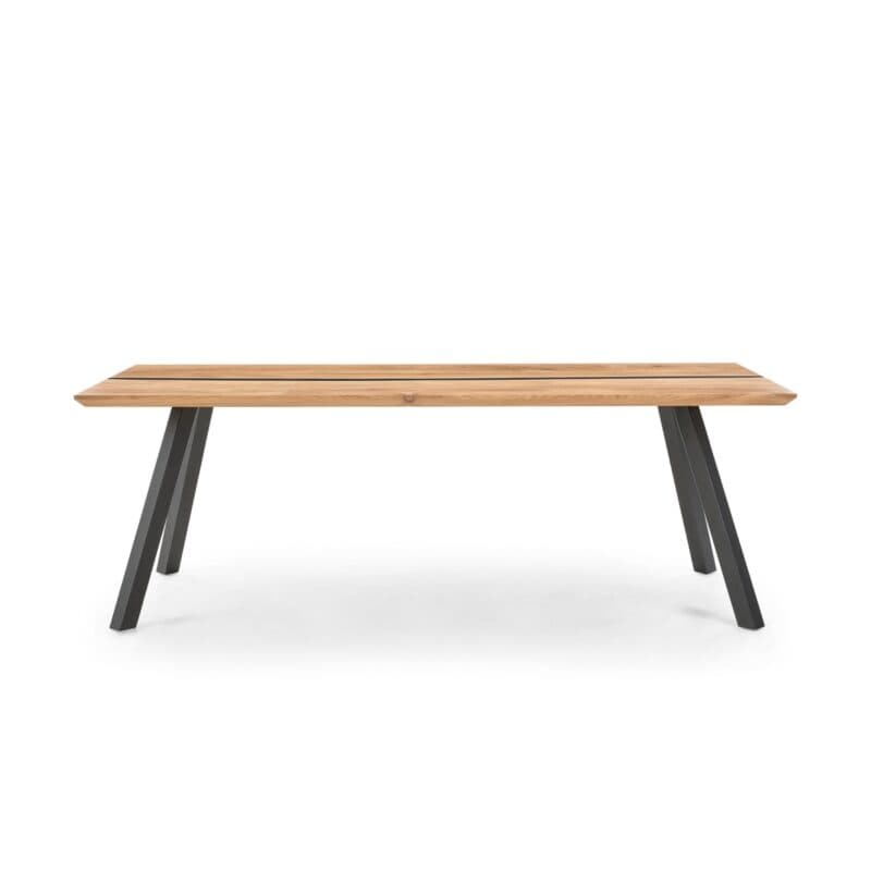 Musterring Nilan Esstisch aus Wildeiche massiv geölt mit Harzfüllung in anthrazit und 4-Fuß Gestell aus Metall in Anthrazit pulverbeschichtet - Frontansicht