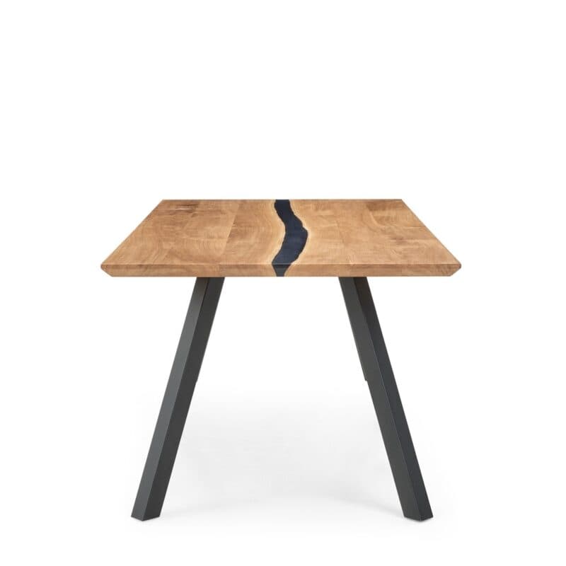 Musterring Nilan Esstisch aus Wildeiche massiv geölt mit Harzfüllung in anthrazit und 4-Fuß Gestell aus Metall in Anthrazit pulverbeschichtet - Seitenansicht