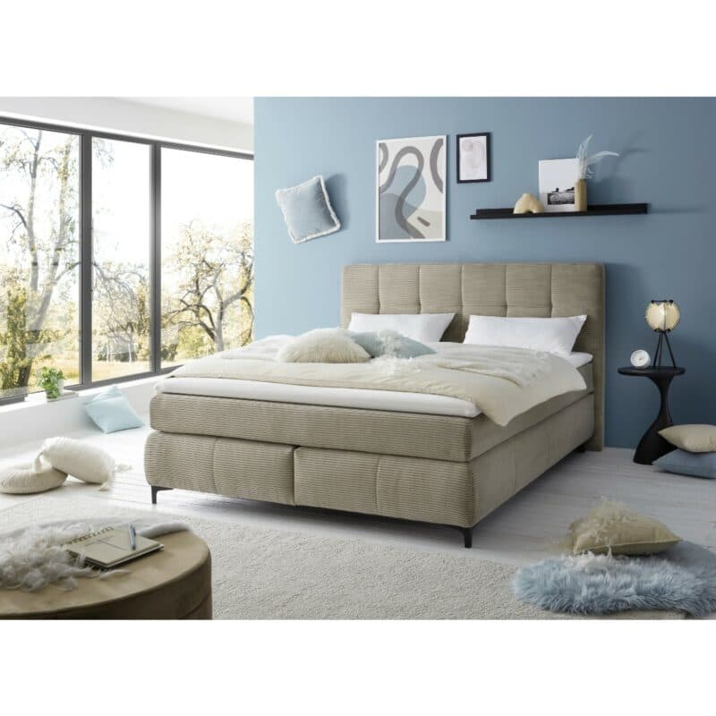 Trendstore Jale Mix Boxspringbett mit Cordbezug in Taupe - Wohnbeispiel