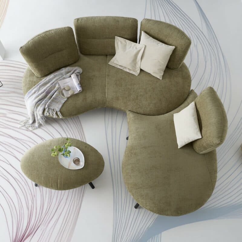 Trendstore Pacey organisch geformtes Ecksofa in Olive mit Anstellelement rechts - Wohnbeispiel