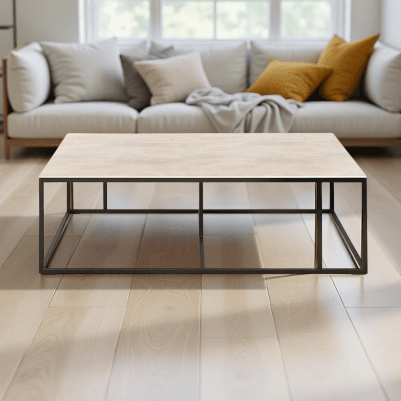 Musterring Nela Couchtisch mit Keramik-Platte Oxido Ice und Metallgestell in Schwarz - Wohnbeispiel