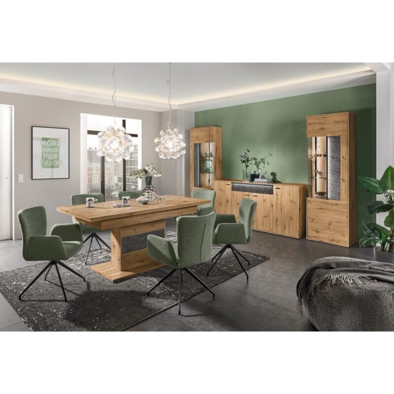 set one by Musterring Deltona Esstisch Type 74 mit Auszugsfunktion in Eiche Artisan Nachbildung mit Absetzung in Sandstein - Wohnbeispiel