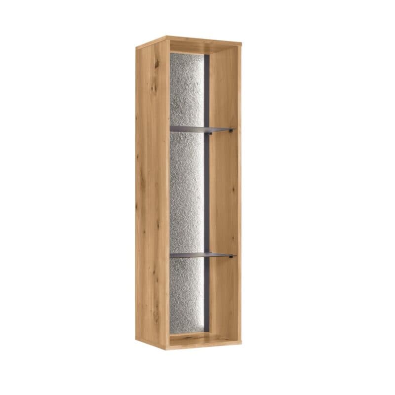 set one by Musterring Deltona Hängeregal in Eiche Artisan Nachbildung und Rückwand in Sandstein, inkl. LED-Beleuchtung - Perspektivansicht