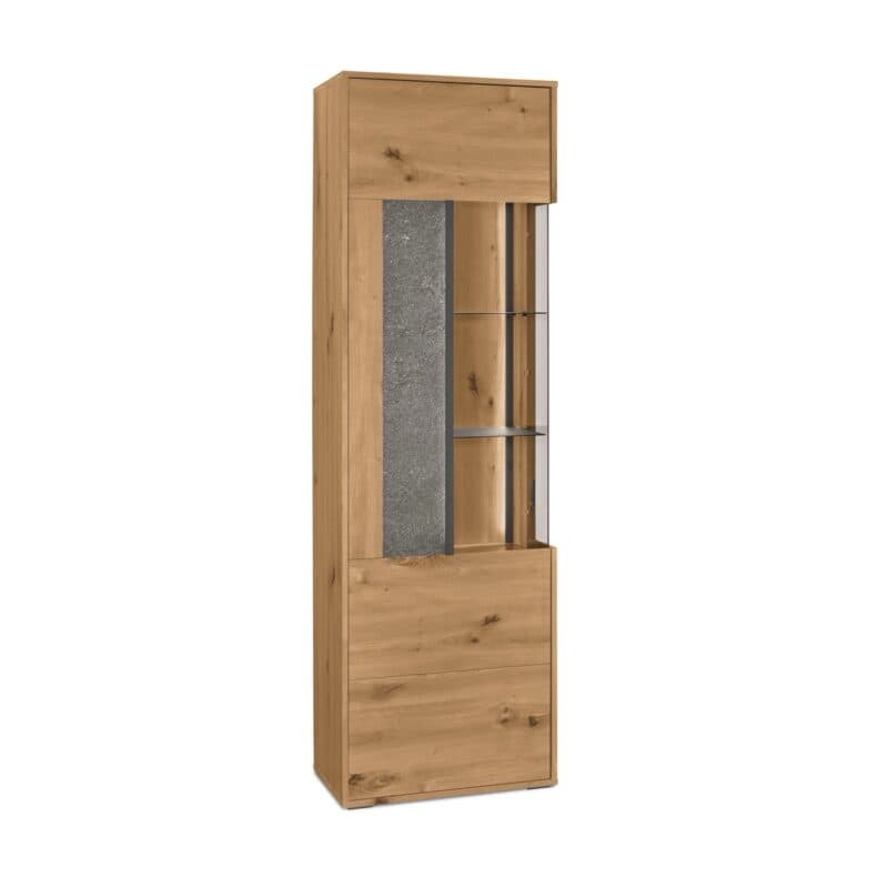 set one by Musterring Deltona Vitrine Type 01 in Eiche Nachbildung mit Türanschlag links - Perspektivansicht