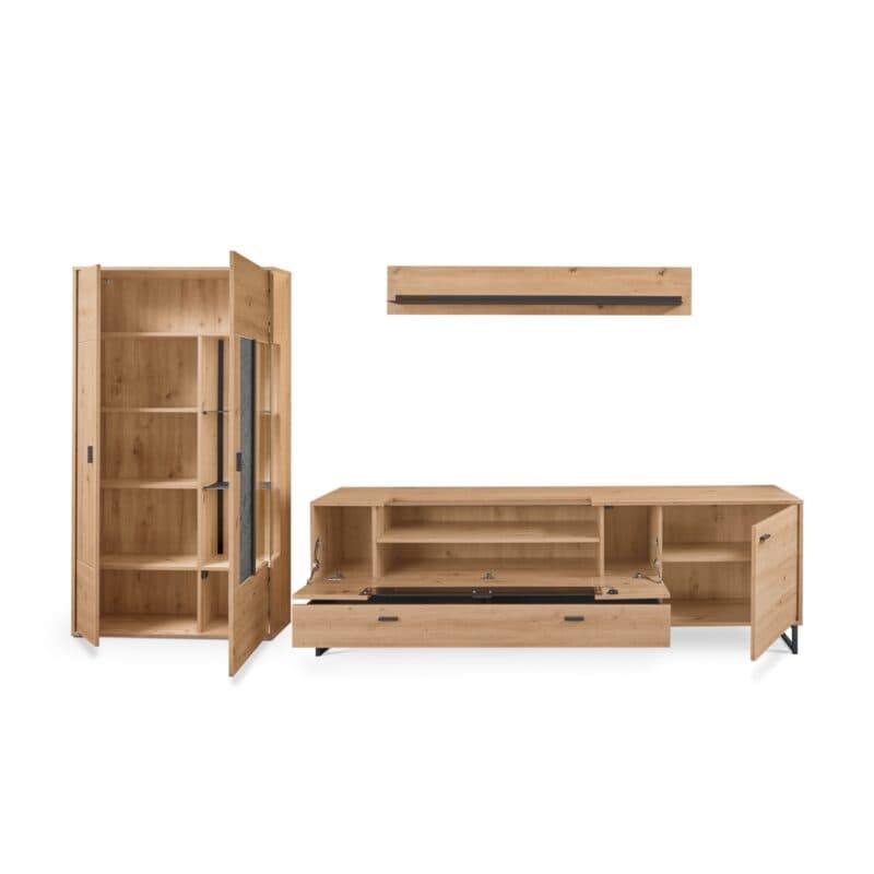 set one by Musterring Deltona Wohnwand Type 01 in Eiche Artisan Nachbildung - Frontansicht offen