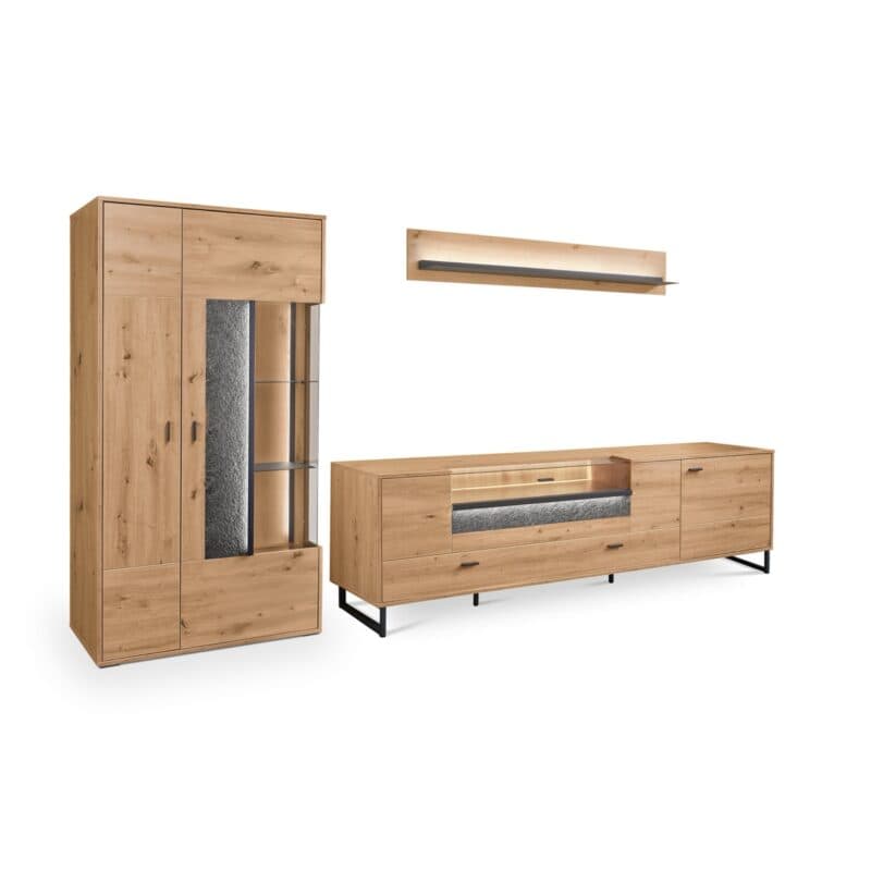 set one by Musterring Deltona Wohnwand Type 01 in Eiche Artisan Nachbildung - Perspektivansicht