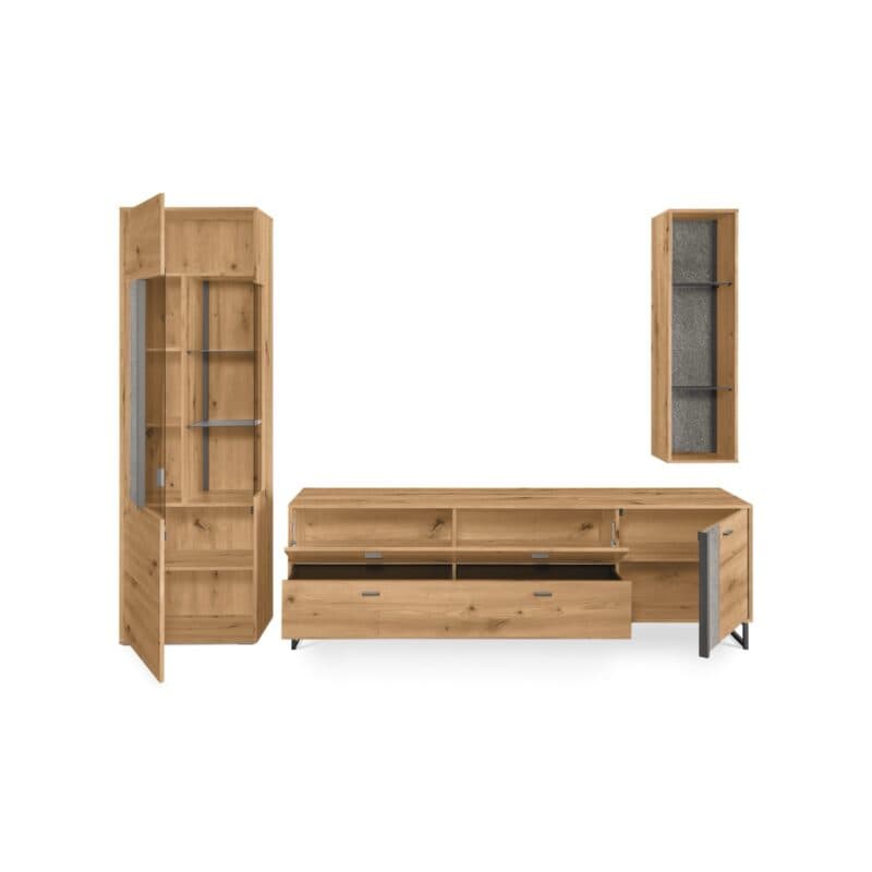 set one by Musterring Deltona Wohnwand Type 03 in Eiche Artisan Nachbildung - Frontansicht offen