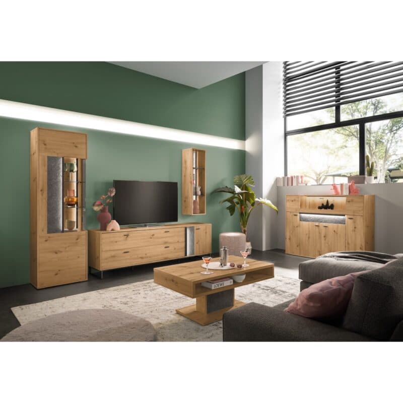 set one by Musterring Deltona Wohnwand Type 03 in Eiche Artisan Nachbildung - Wohnbeispiel