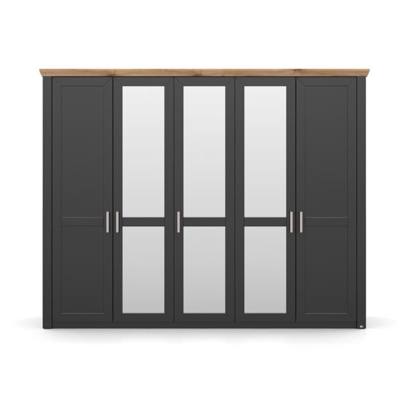 set one by Musterring York-Schlafen Drehtürenschrank mit fünf Türen, davon 3 verspiegelt, in Dekor Grau Anthrazit - Komfortmodell, Frontansicht