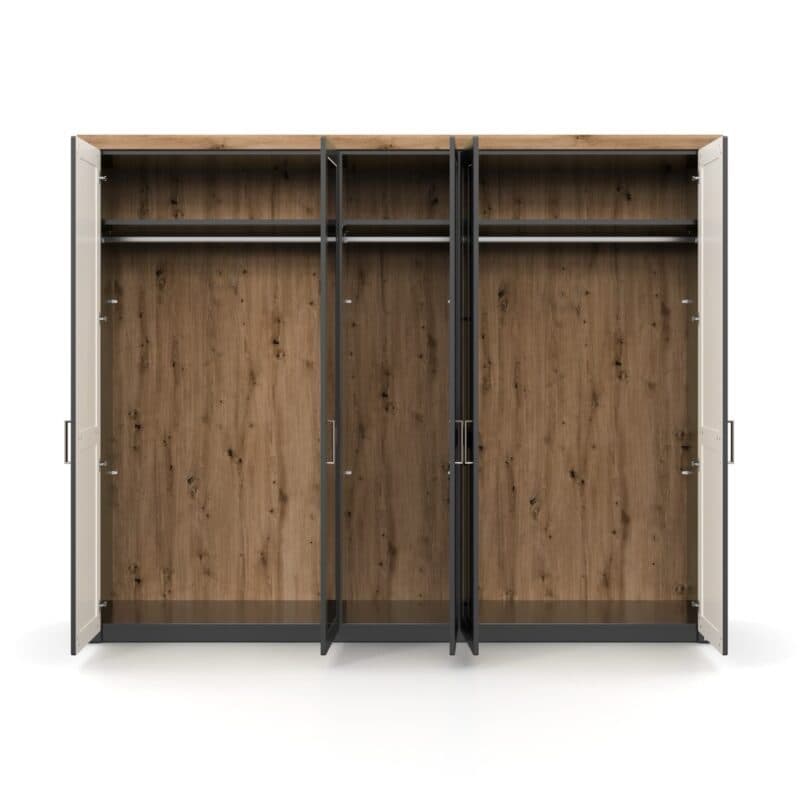 set one by Musterring York-Schlafen Drehtürenschrank mit fünf Türen, davon 3 verspiegelt, in Dekor Grau Anthrazit - Komfortmodell, Innenansicht