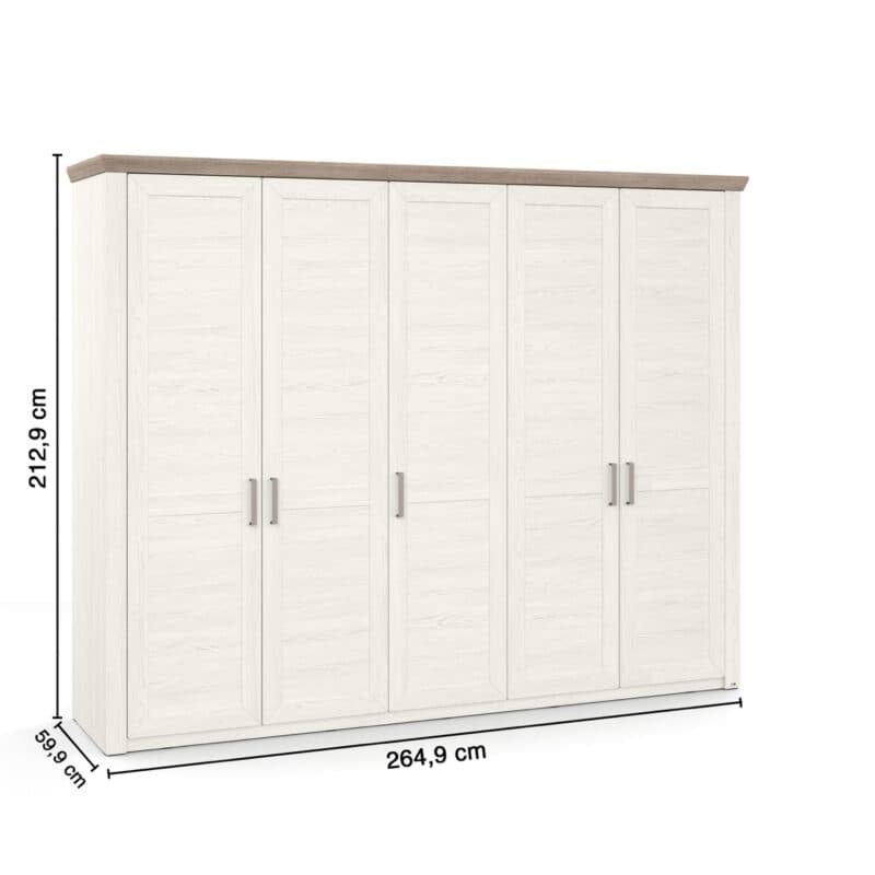 set one by Musterring York-Schlafen Drehtürenschrank mit 5 Türen, in Dekor Pino Aurelio - Komfortmodell, Skizze Maße