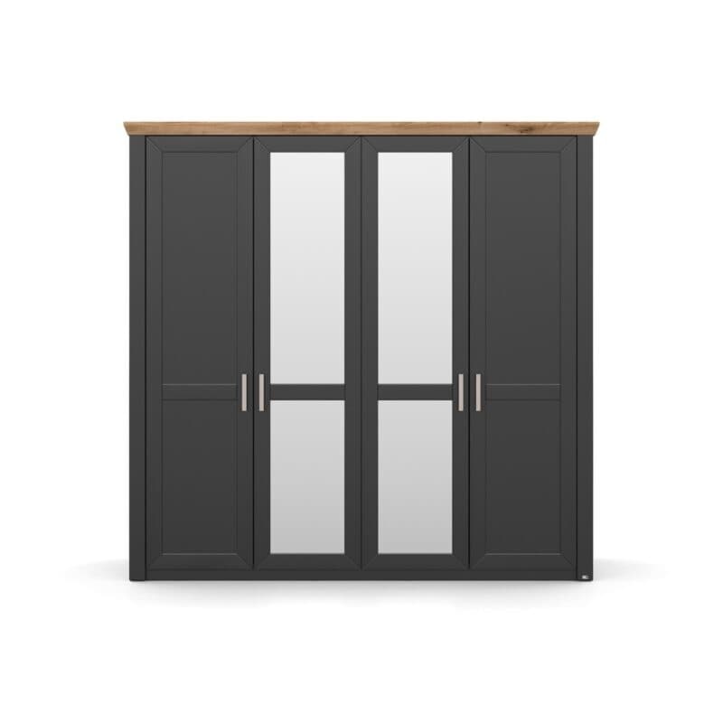 set one by Musterring York-Schlafen Drehtürenschrank mit vier Türen und Spiegel, in Dekor Grau Anthrazit - Komfortmodell Frontansicht