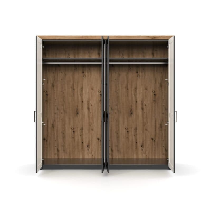 set one by Musterring York-Schlafen Drehtürenschrank mit vier Türen und Spiegel, in Dekor Grau Anthrazit - Komfortmodell Innenansicht