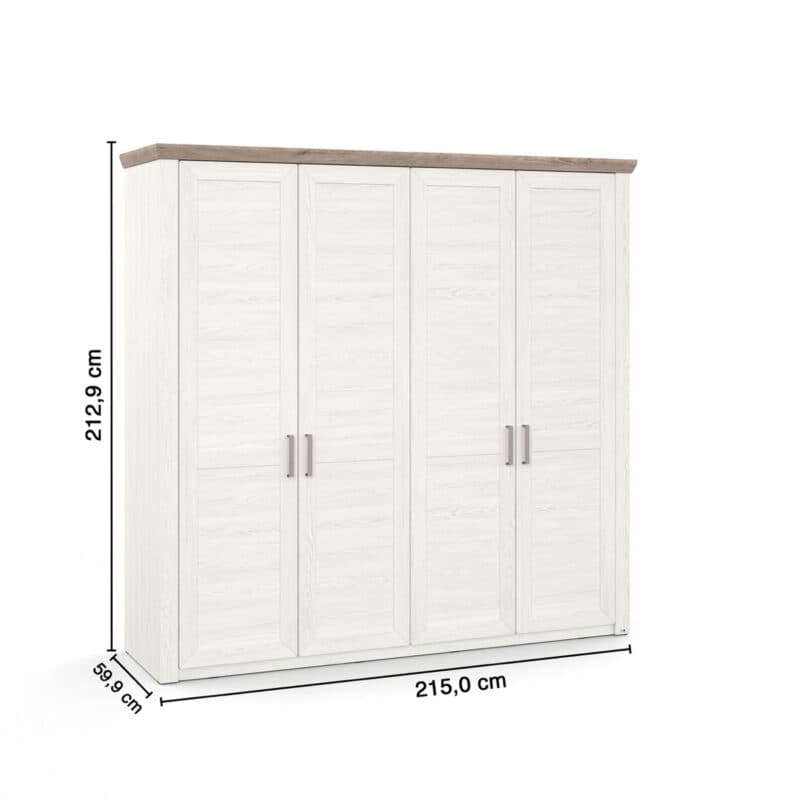 set one by Musterring York-Schlafen Drehtürenschrank mit vier Türen, in Pino Aurelio Nachbildung mit Kranz in Eiche Nelson Nachbildung - Maßskizze