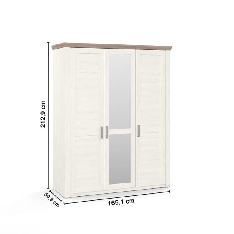 set one by Musterring York-Schlafen Drehtürenschrank mit drei Türen und Spiegel, in Pino Aurelio Nachbildung mit Kranz in Eiche Nelson Nachbildung - Maßskizze