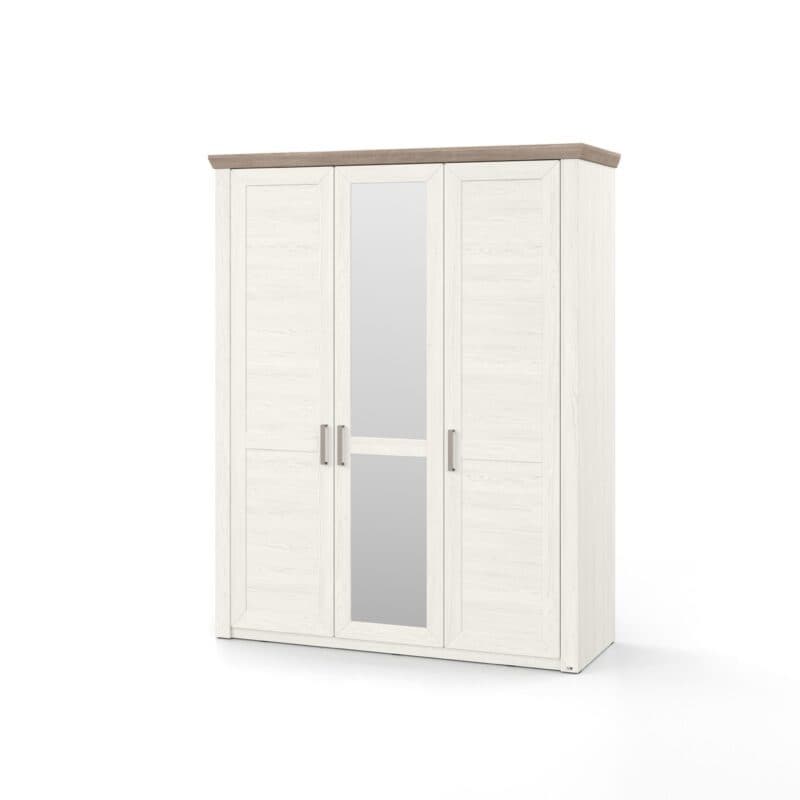 set one by Musterring York-Schlafen Drehtürenschrank mit drei Türen und Spiegel, in Pino Aurelio Nachbildung mit Kranz in Eiche Nelson Nachbildung - Perspektivansicht