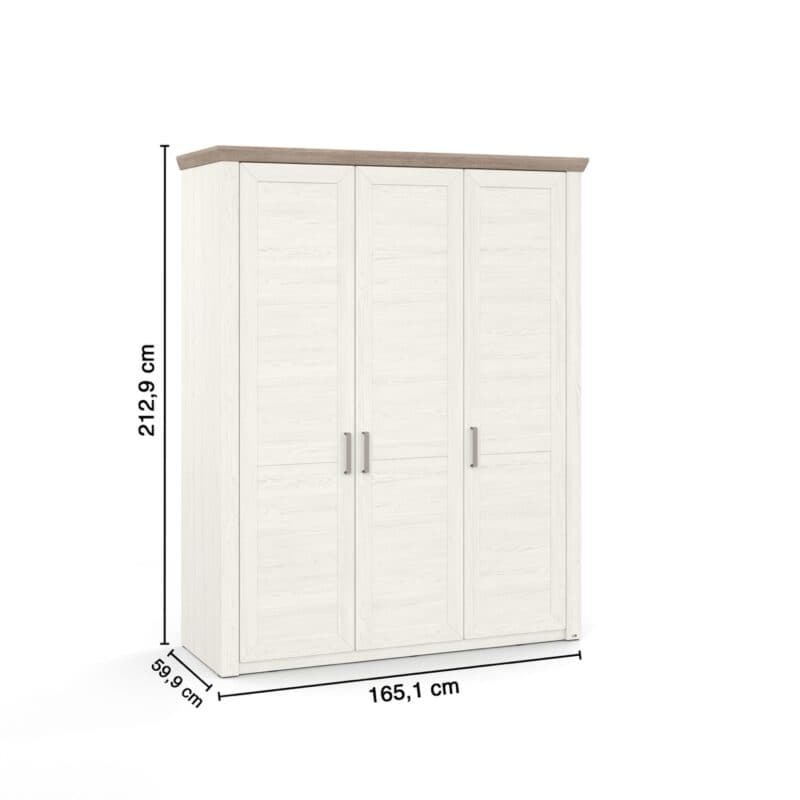 set one by Musterring York-Schlafen Drehtürenschrank mit drei Türen, in Pino Aurelio Nachbildung mit Kranz in Eiche Nelson Nachbildung - Maßskizze