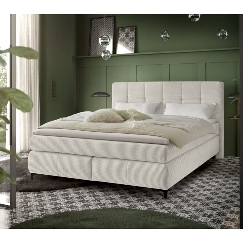 Trendstore Jale Boxspringbett Bezug 426/07 Cord beige in 180 x 200 cm - Wohnbeispiel