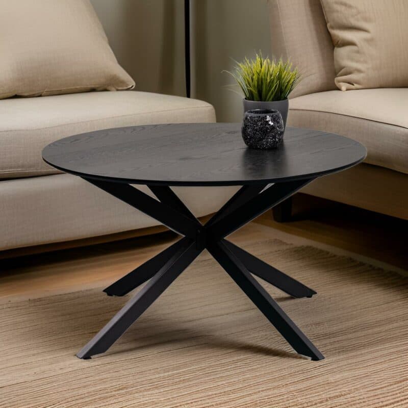 Trendstore Maruan Couchtisch in Esche Nachbildung mit Gestell Metall in Schwarz - Wohnbeispiel