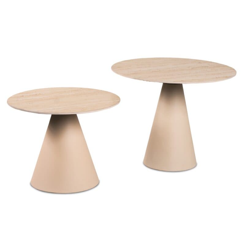 Trendstore Marylou Beistelltisch 2er Set mit Platten aus Keramik mit Travertinoptik und Gestell aus Metall in Cremeweiß